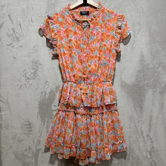 Reset By Jane Dresses & Skirts - RESET BY Jane Mini Dress Women's S Orange Ruffle Floral Print Elastic Waist